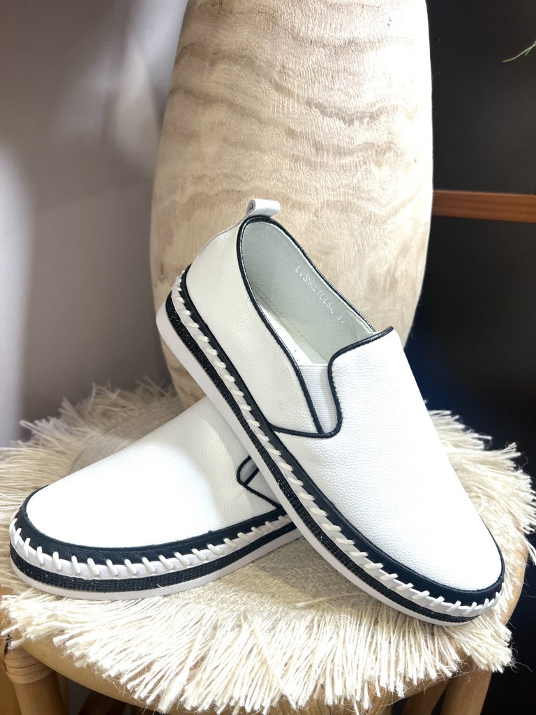 Classic Leather Bling Sneaker Slip On- Black & White (BAXTER & ONLINE ONLY)